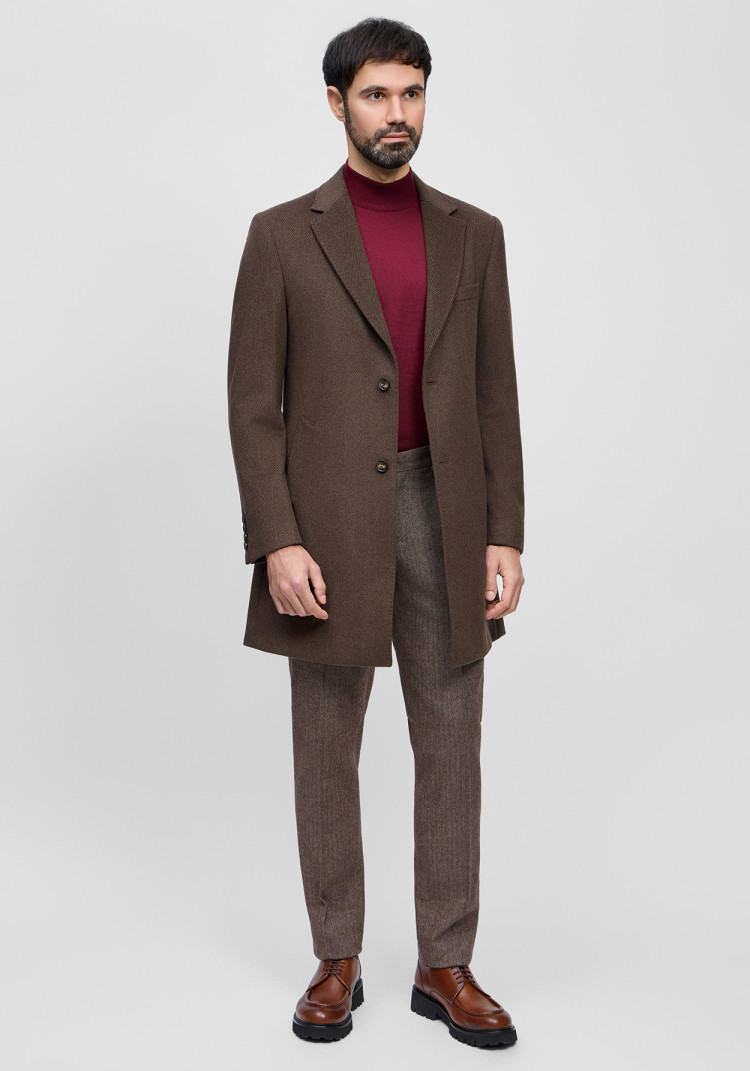 КЛАСИЧНЕ ЧОЛОВІЧЕ ПАЛЬТО В ЯЛИНКУ КОРИЧНЕВЕ, Фото 2