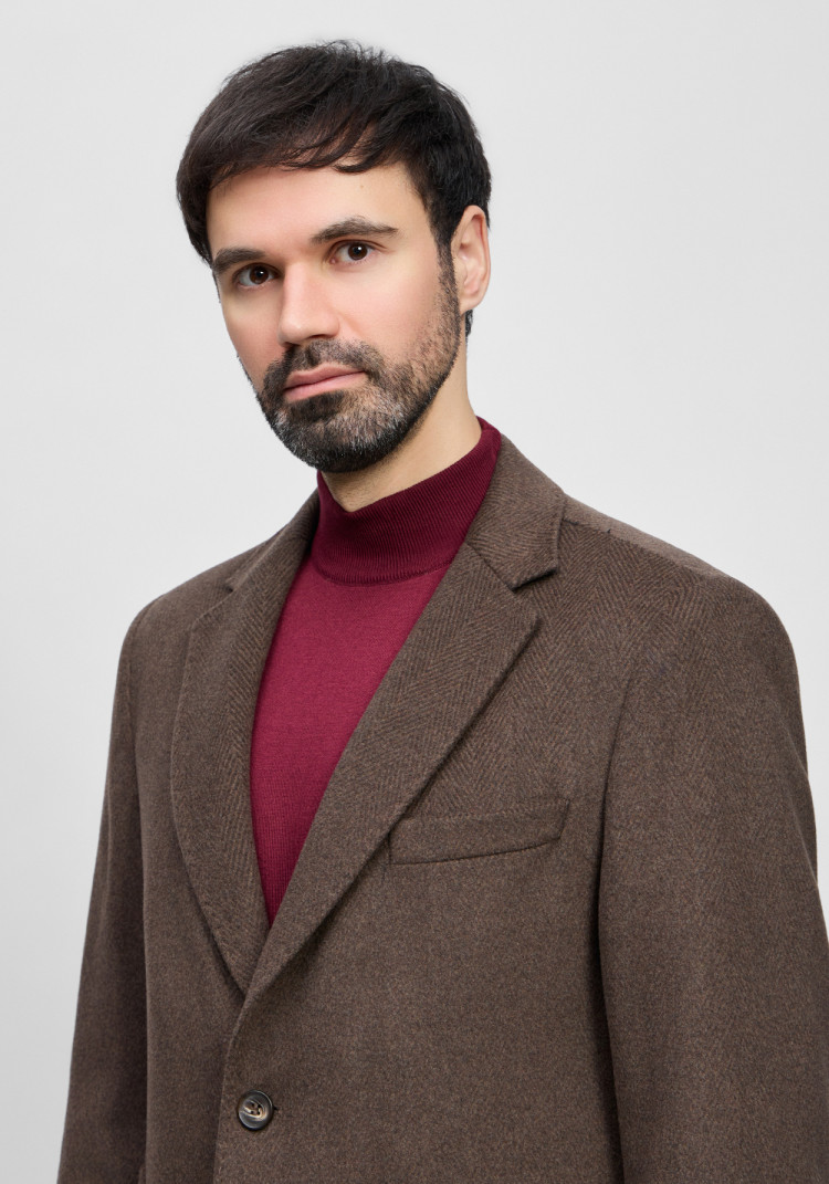 КЛАСИЧНЕ ЧОЛОВІЧЕ ПАЛЬТО В ЯЛИНКУ КОРИЧНЕВЕ, Фото 1