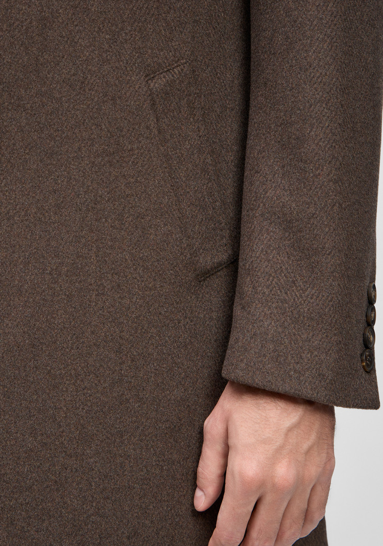 КЛАСИЧНЕ ЧОЛОВІЧЕ ПАЛЬТО В ЯЛИНКУ КОРИЧНЕВЕ, Фото 4