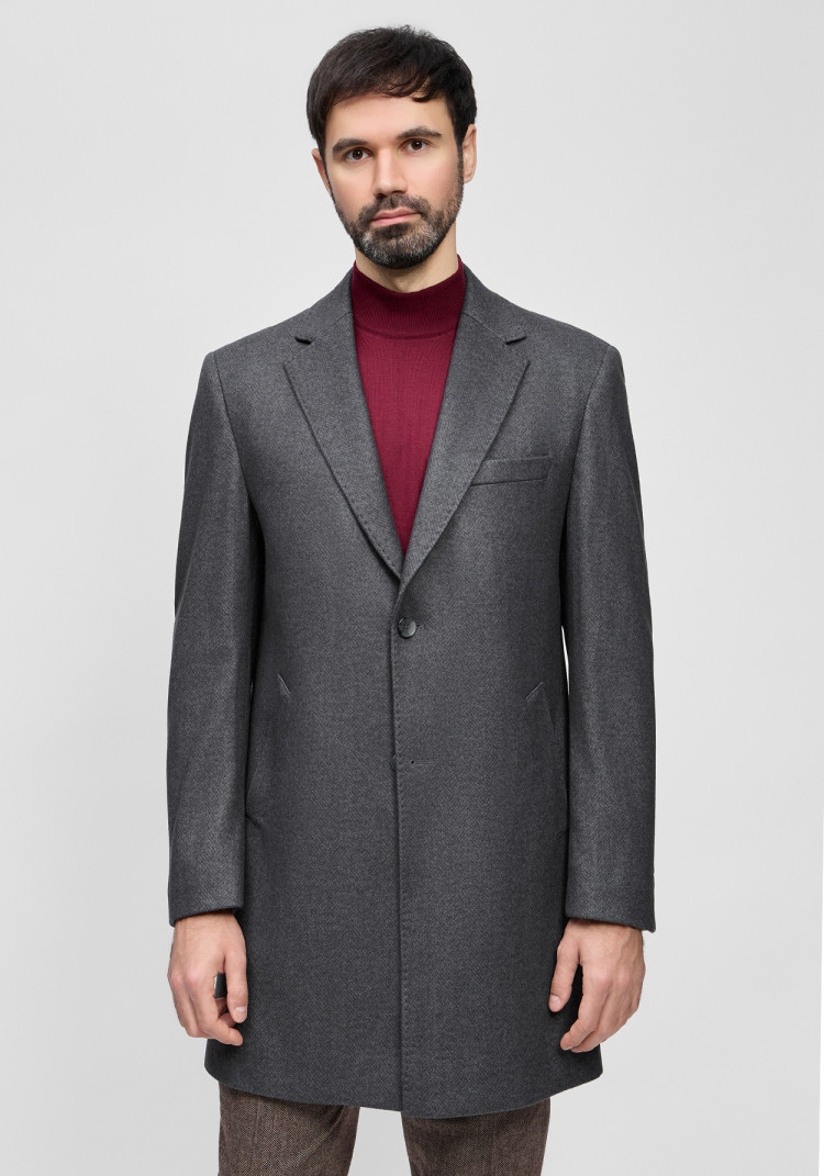 КЛАСИЧНЕ ЧОЛОВІЧЕ ПАЛЬТО В ЯЛИНКУ ТЕМНО-СІРЕ