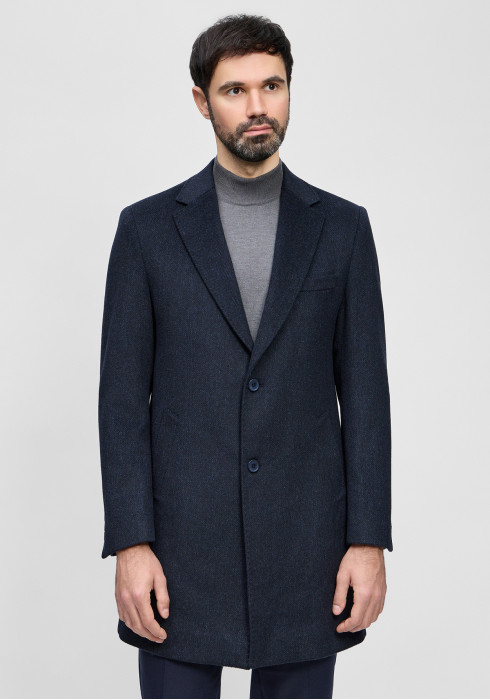 КЛАСИЧНЕ ЧОЛОВІЧЕ ПАЛЬТО В ЯЛИНКУ ТЕМНО-СИНЄ