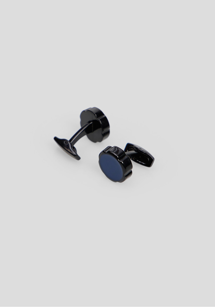CLASSIC MEN'S CUFFLINKS DARK BLUE ROUND, Photo 1
