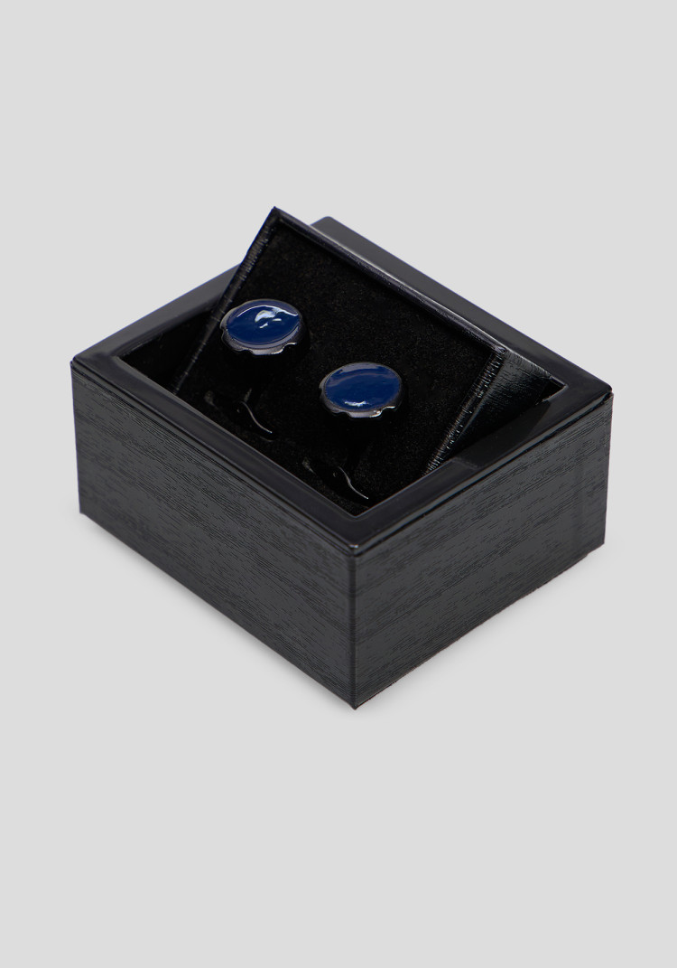 CLASSIC MEN'S CUFFLINKS DARK BLUE ROUND, Photo 1