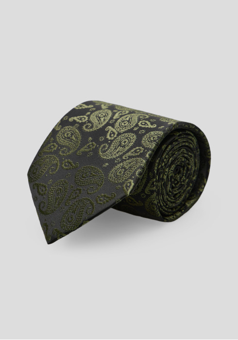 Чоловіча краватка темно-зелена з орнаментом пейслі
