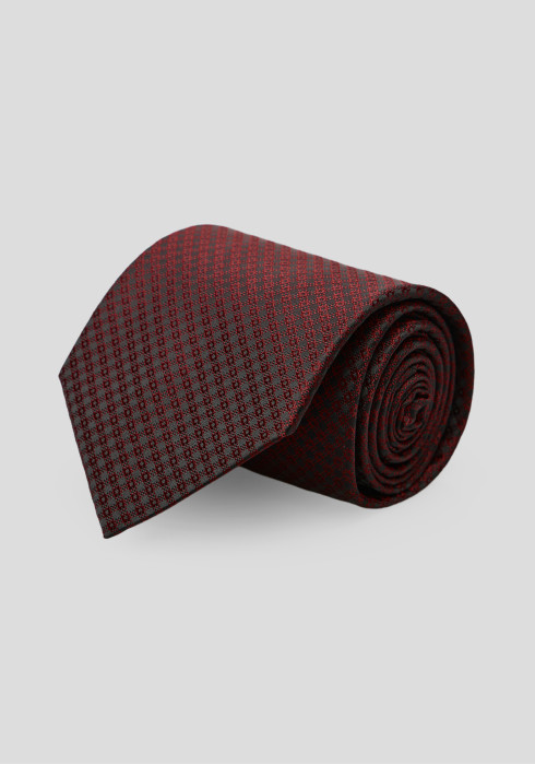 Чоловіча краватка бордово-графітова з геометричним візерунком