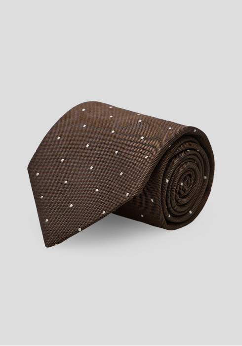 Чоловіча краватка коричнева з дрібною білою крапкою