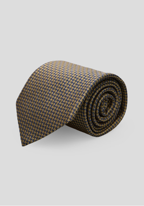 Чоловіча краватка золотисто-синя з геометричним візерунком