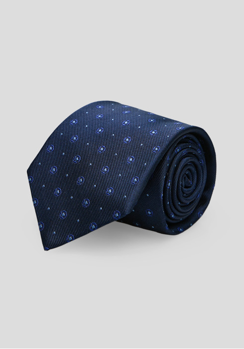 Чоловіча шовкова краватка темно-синя з геометричним візерунком