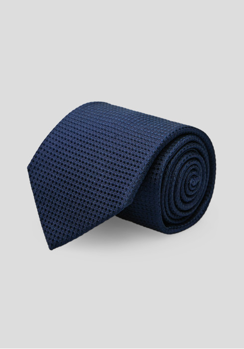Чоловіча шовкова краватка темно-синя з фактурним мікровізерунком