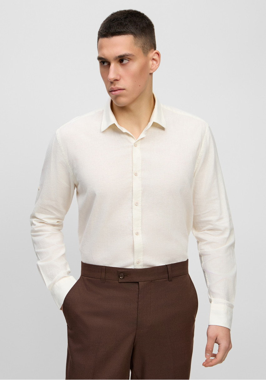 Classic men's linen shirt beige, Photo 1