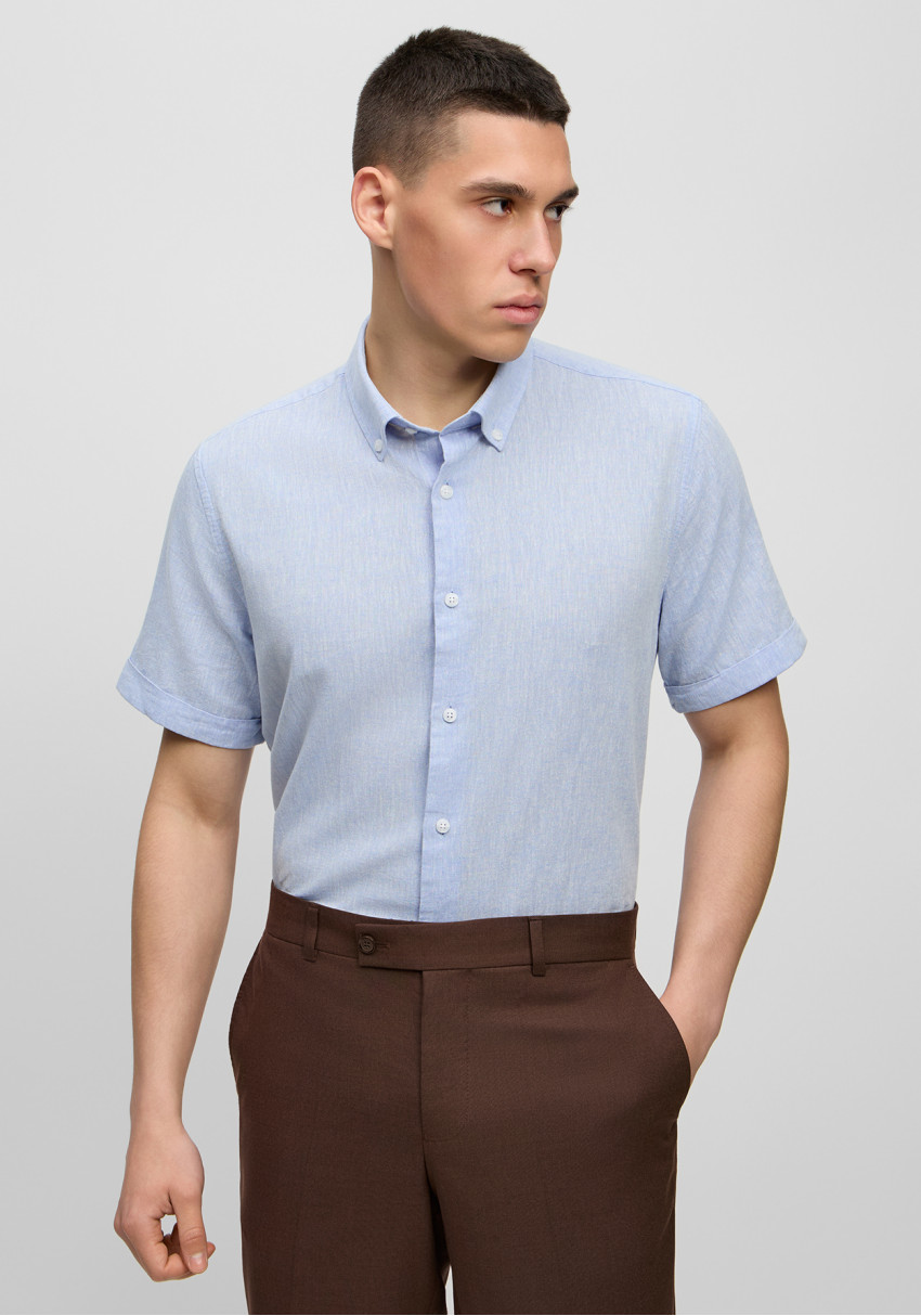 Classic men's blue short-sleeve shirt, Photo 1