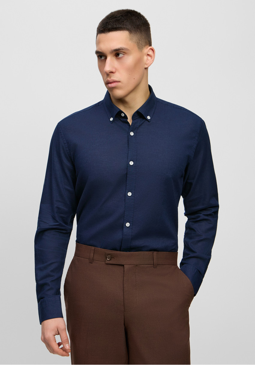 Classic men's dark blue linen shirt, Photo 1
