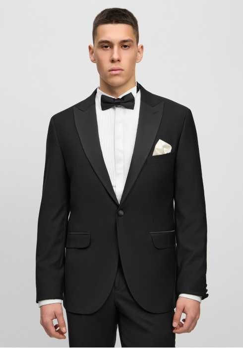 Класичний чоловічий піджак під смокінг чорний з гострим лацканом 
