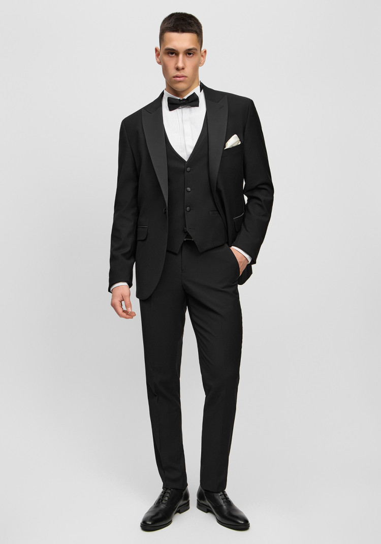 Класичний чоловічий піджак під смокінг чорний з гострим лацканом, Фото 2