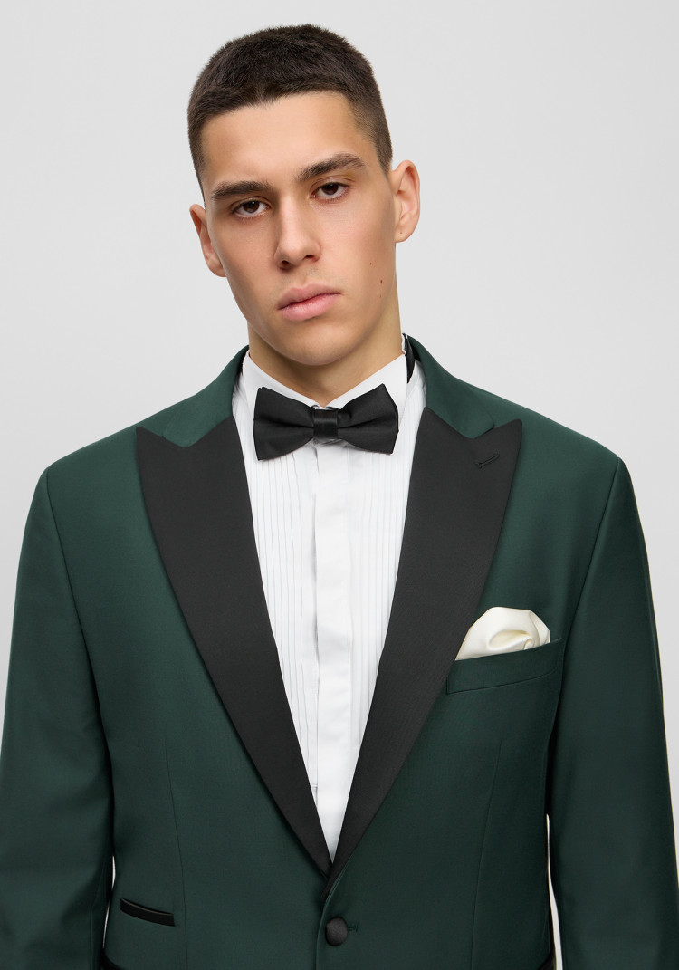 Класичний чоловічий піджак під смокінг зелений з чорним лацканом, Фото 1