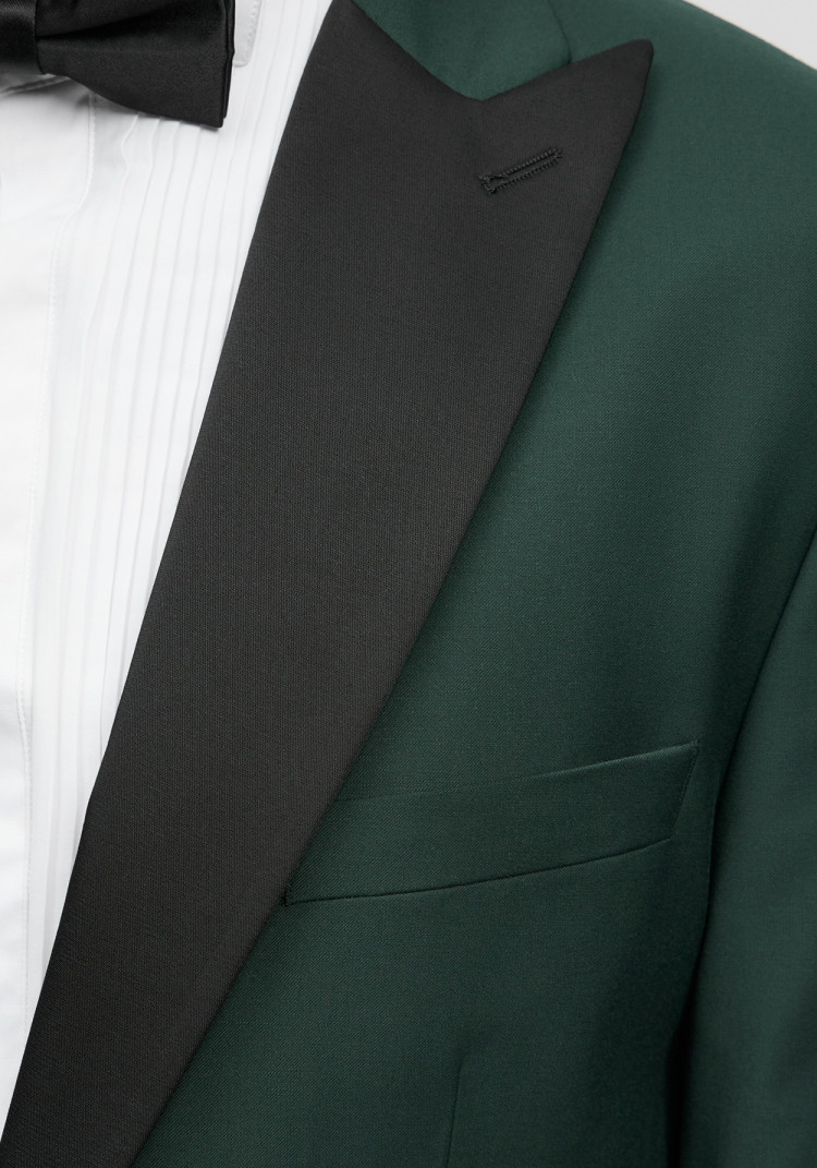 Класичний чоловічий піджак під смокінг зелений з чорним лацканом, Фото 4