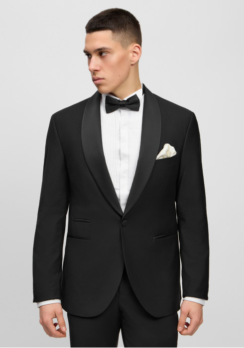 Класичний чоловічий піджак під смокінг чорний з шалевим лацканом