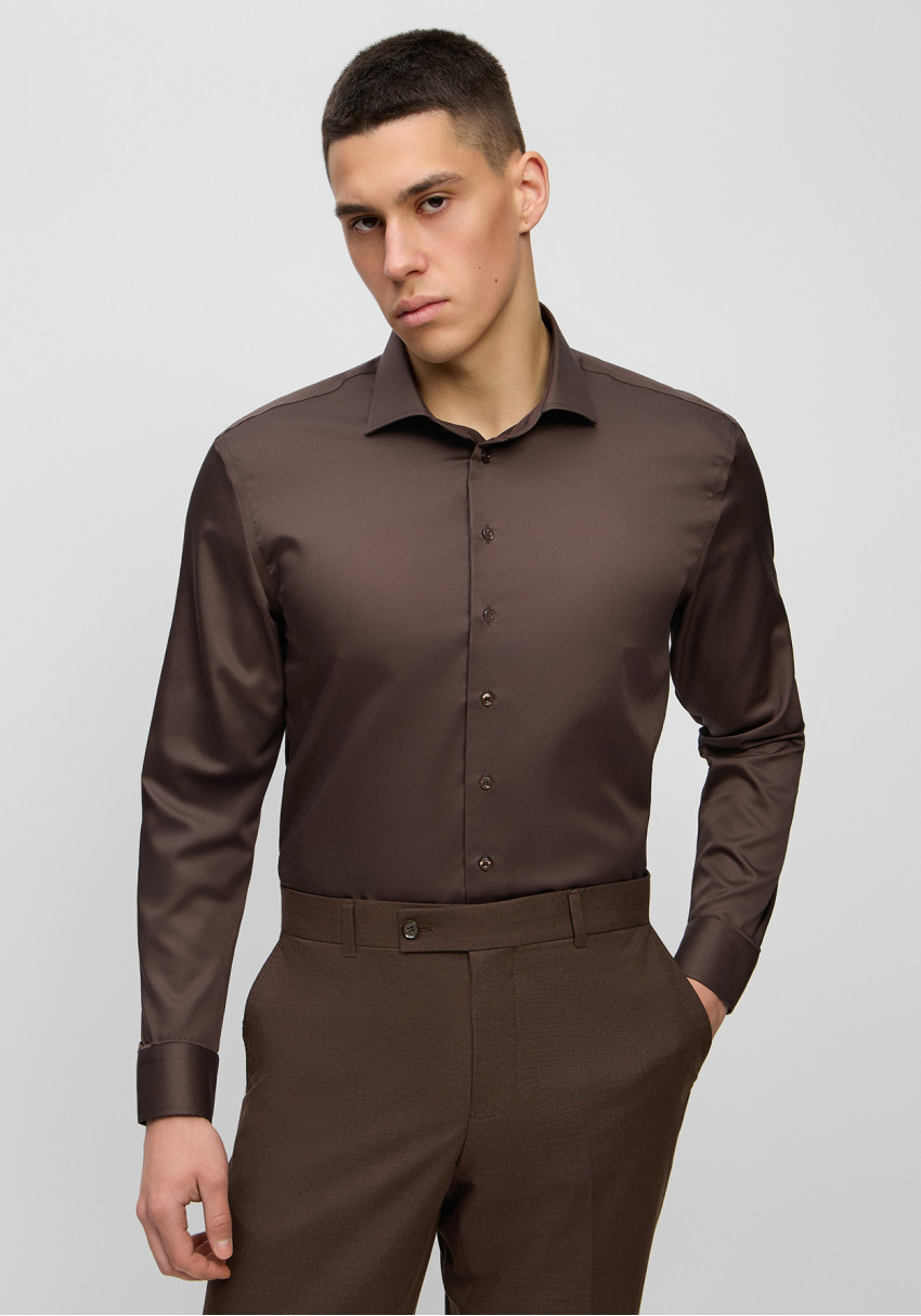Classic men's dark brown non-iron shirt, Photo 1