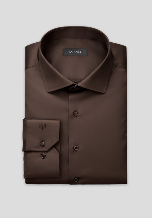 Класична чоловіча сорочка темно-коричнева нон-айрон