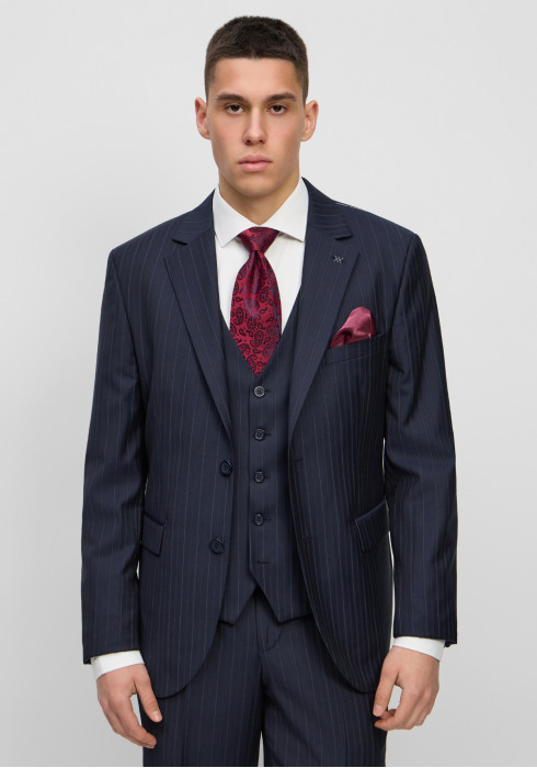 Класичний чоловічий преміум костюм темно-синій в смужку