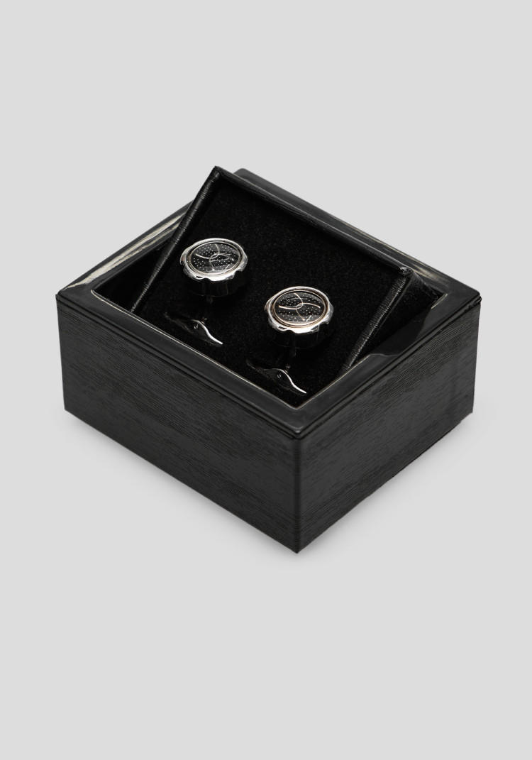 Men's metal cufflinks, silver with black accent, Photo 1