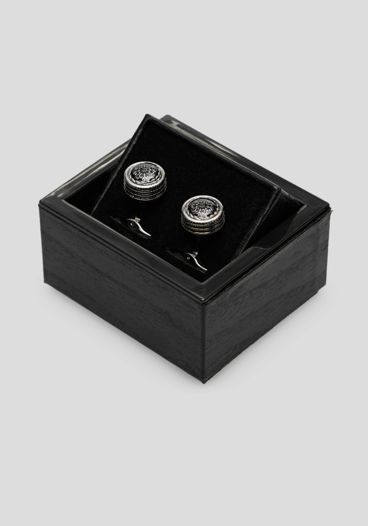 Men's silver cufflinks with black ornament, Photo 1