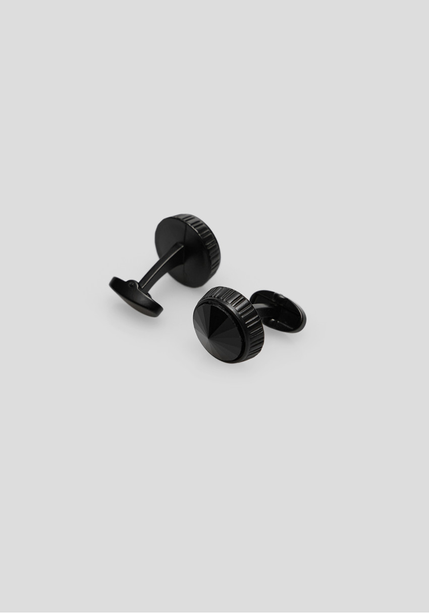 Men's cufflinks black with a geometric facet, Photo 1