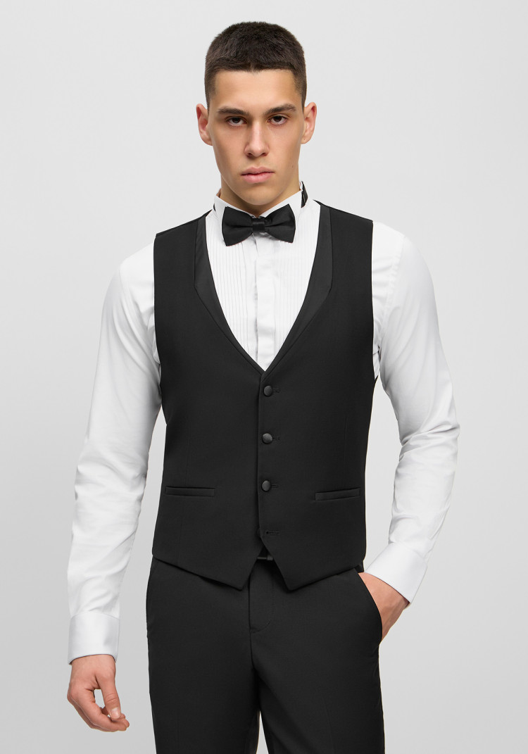 Класичний чоловічий смокінг трійка чорний з шалевим лацканом, Фото 3