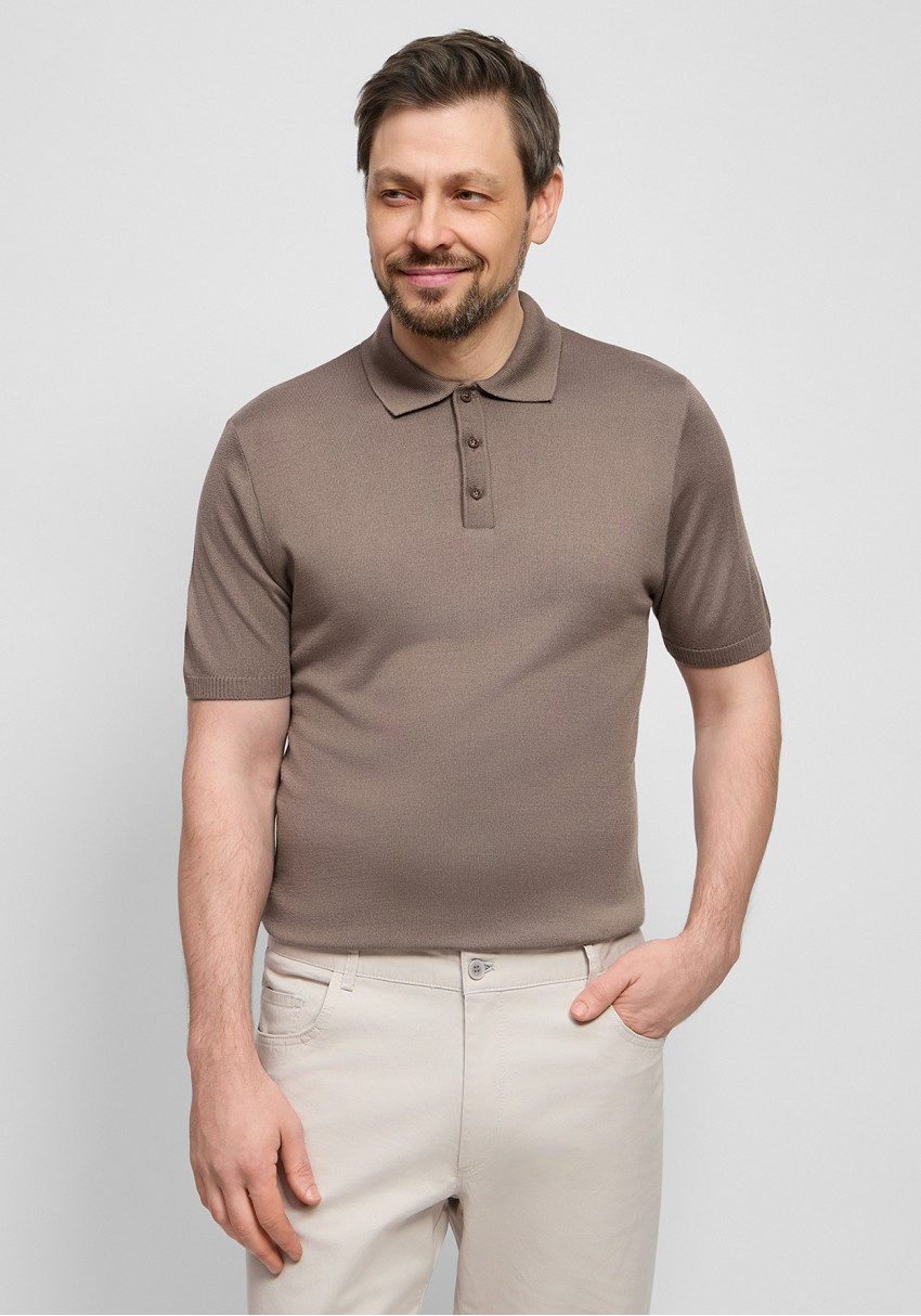 Classic men's beige button-up polo, Photo 1