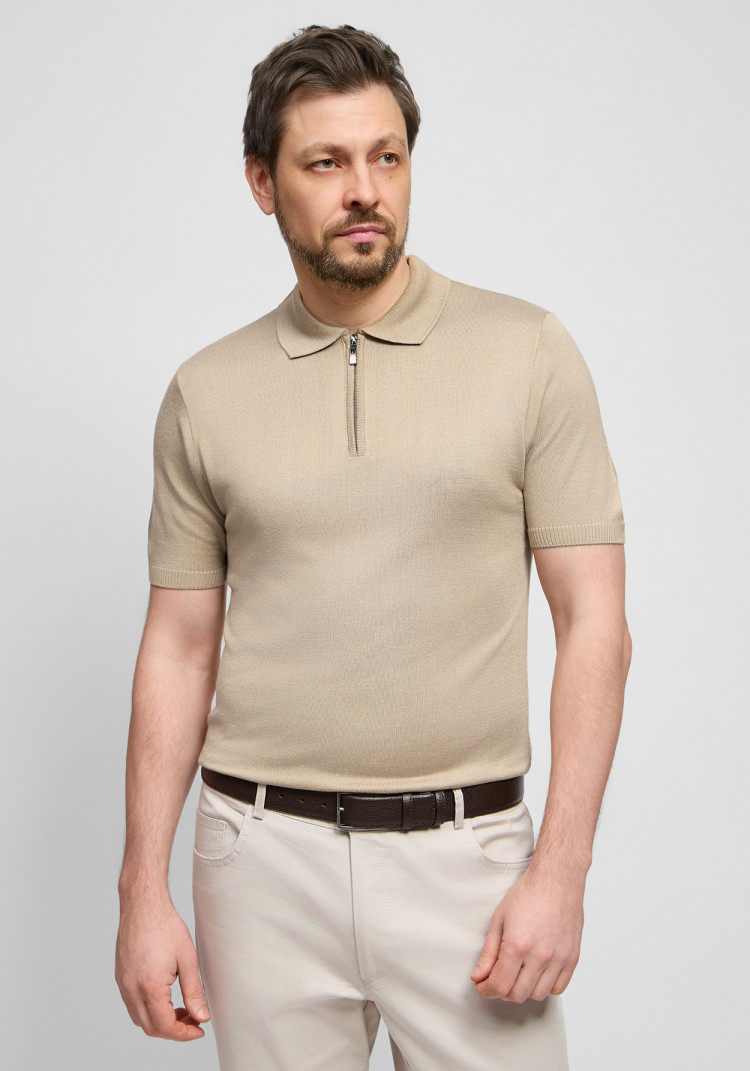 Classic men's beige zip polo