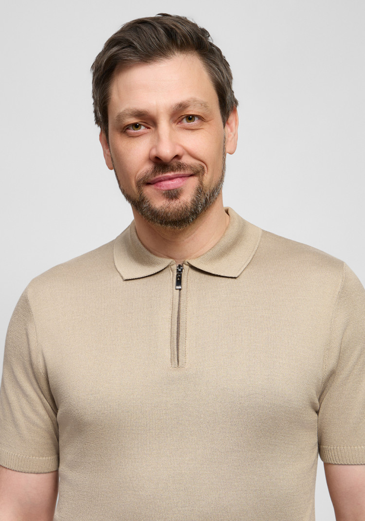 Classic men's beige zip polo, Photo 1