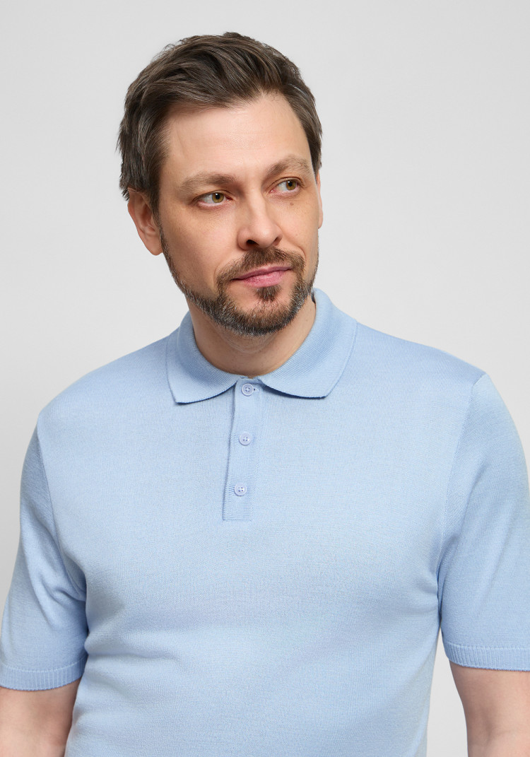 Classic men's blue button-up polo, Photo 1
