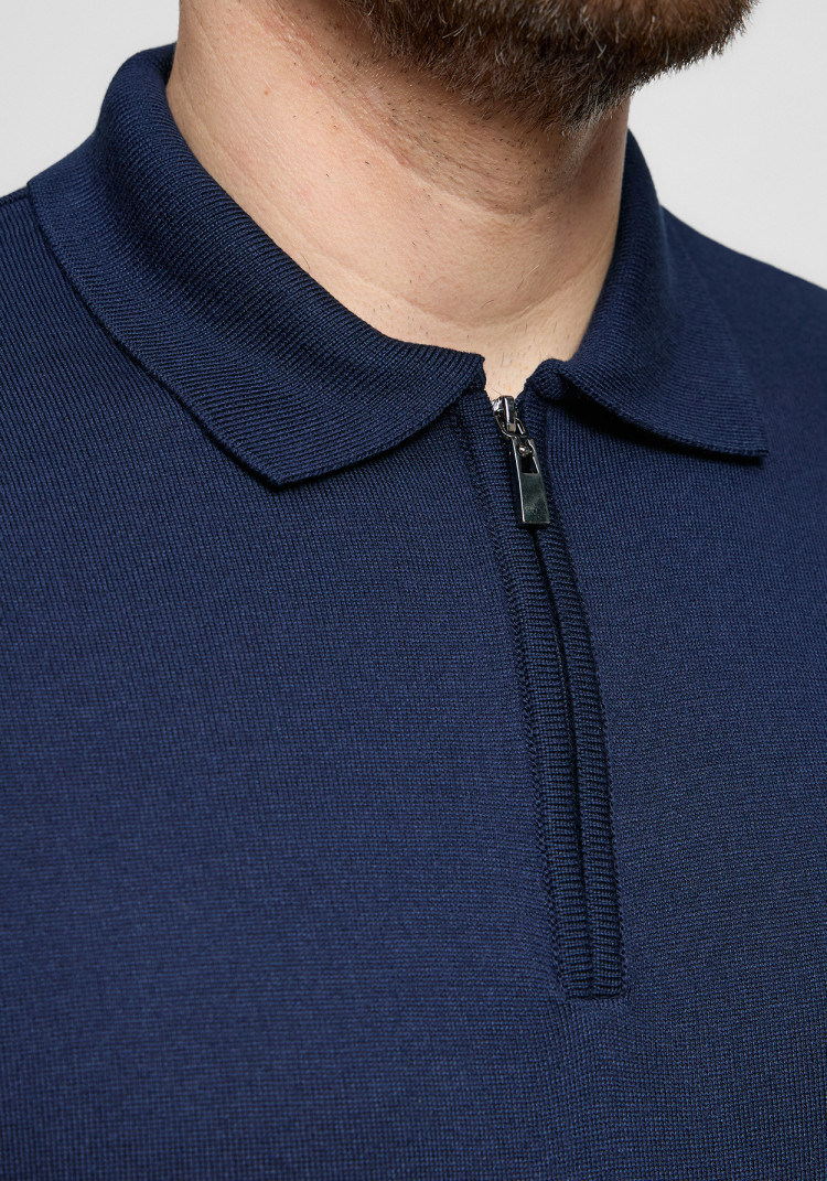 Classic men's navy blue zip polo, Photo 2