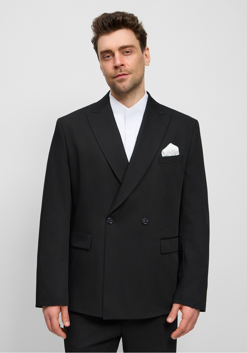 Classic men's black double-breasted oversized two-piece suit, Photo 1