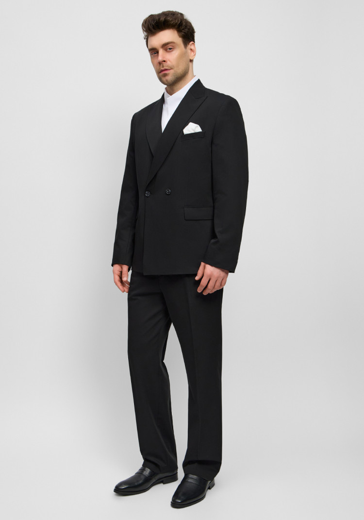 Classic men's black double-breasted oversized two-piece suit, Photo 2