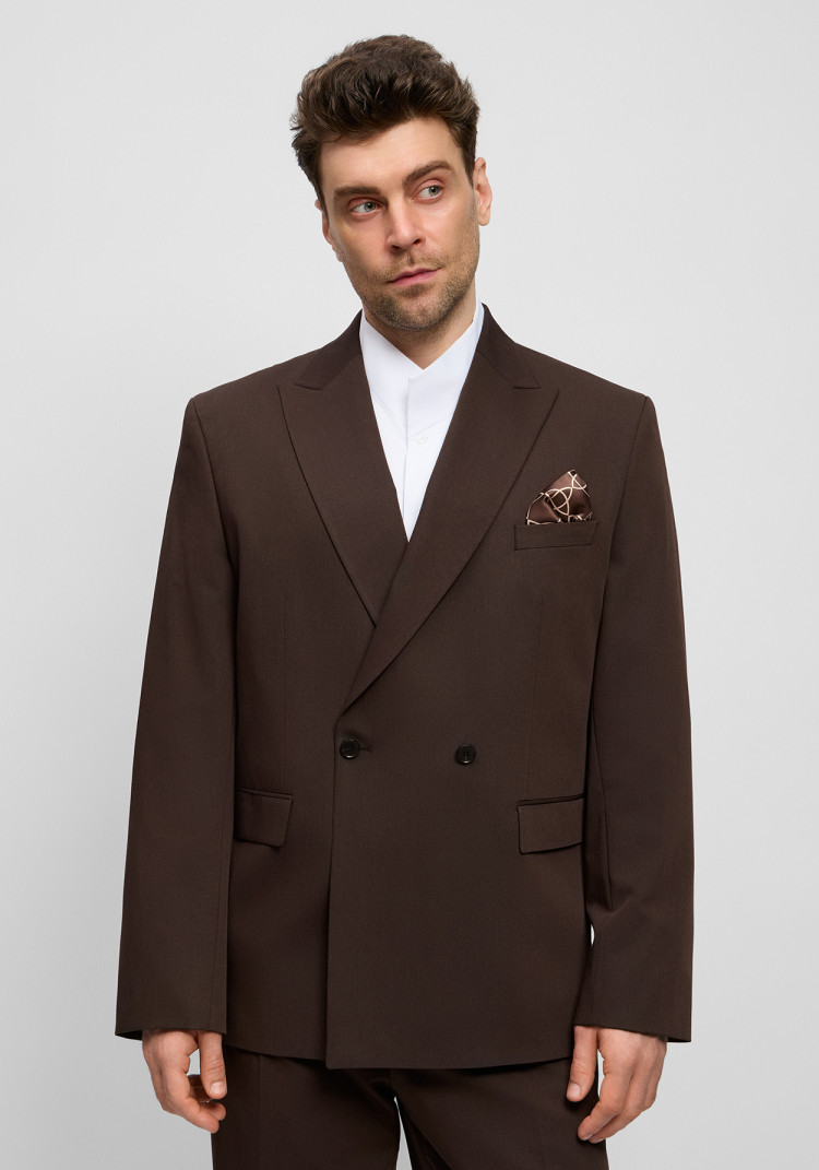 Classic men's brown double-breasted oversized two-piece suit