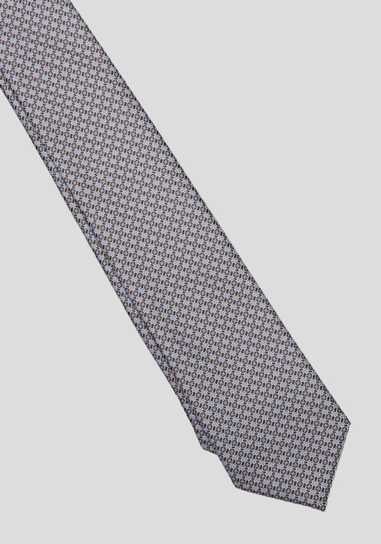 Men's tie in a beige and blue geometric pattern, Photo 1