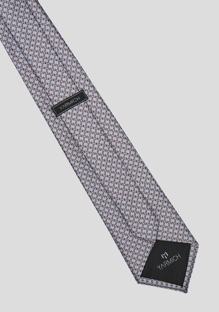 Men's tie in a beige and blue geometric pattern, Photo 2