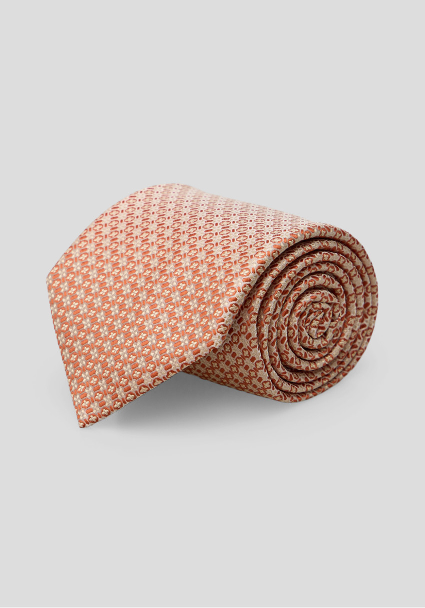 Men's tie in a peach-beige shade with a pattern, Photo 1