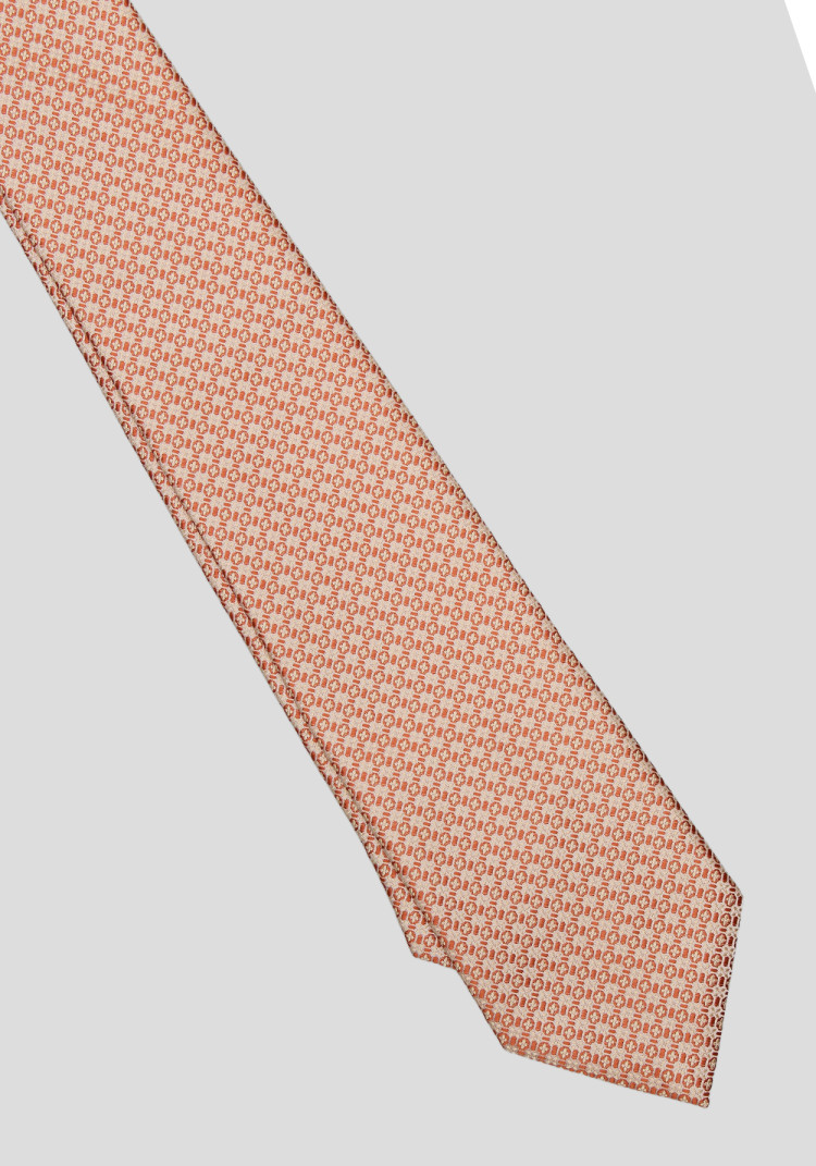 Men's tie in a peach-beige shade with a pattern, Photo 1