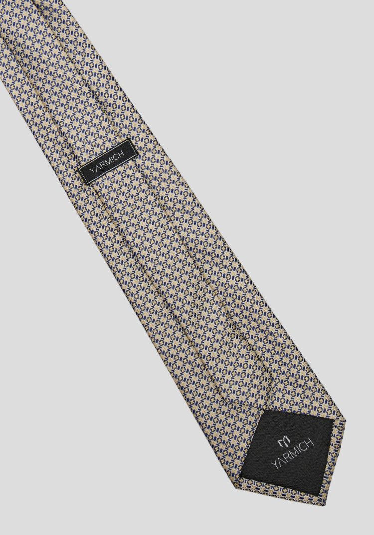 Men's tie in blue and gold with a geometric pattern, Photo 2