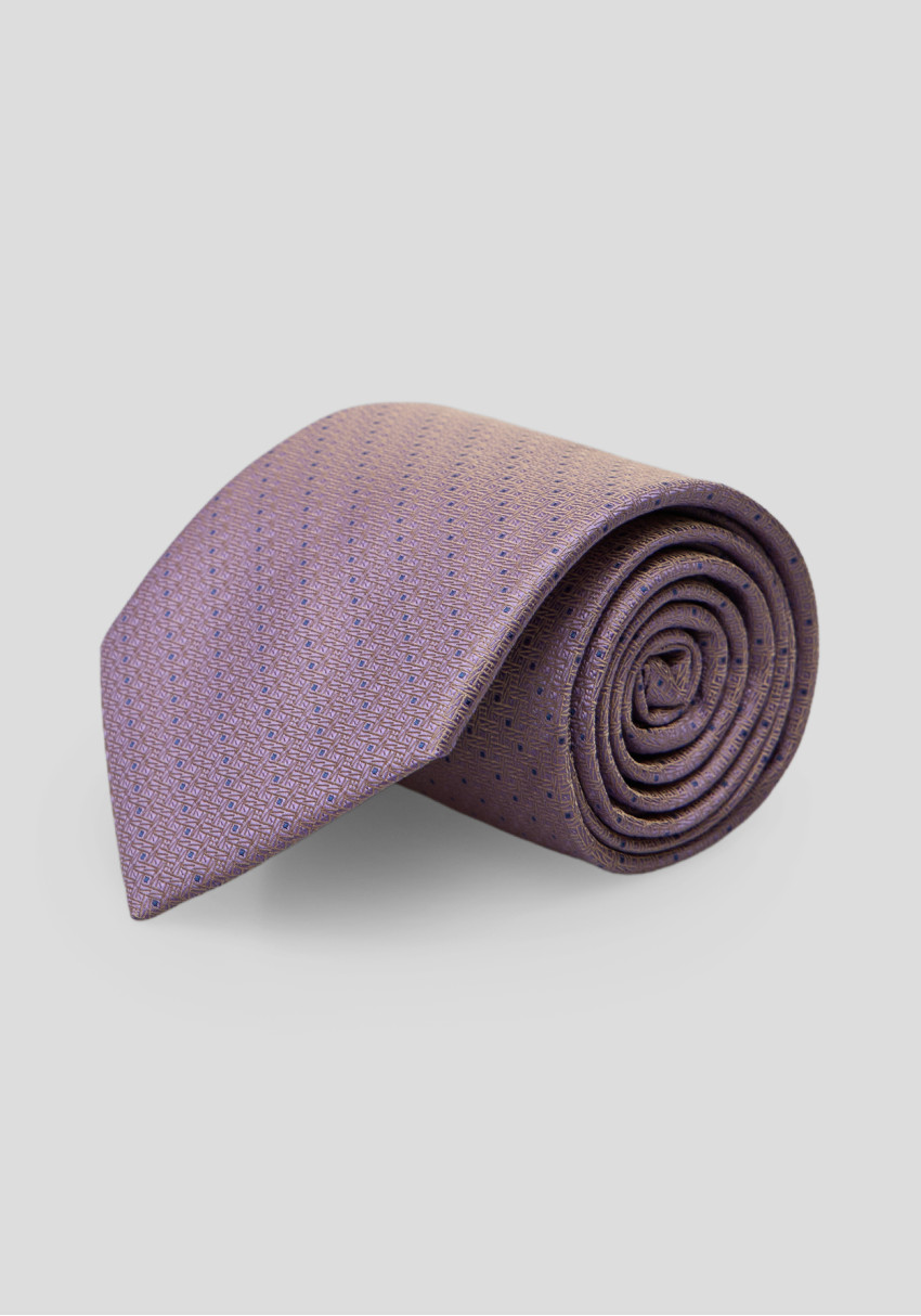 Men's tie in light purple with a geometric pattern, Photo 1