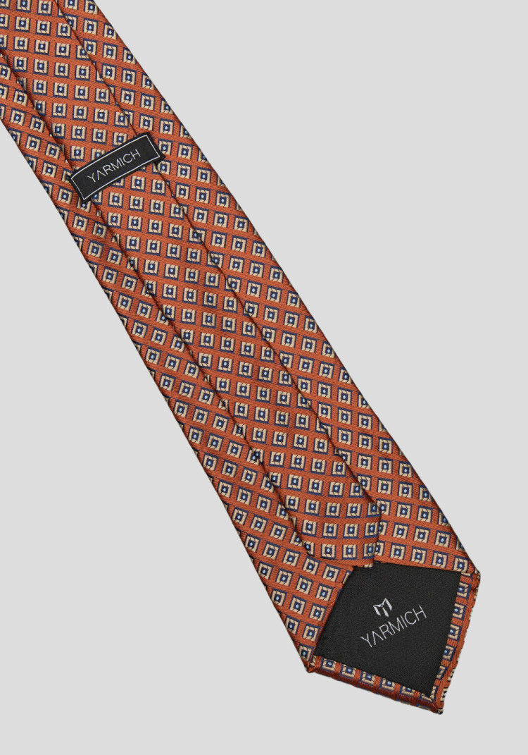 Men's tie brown with a blue diamond pattern, Photo 2