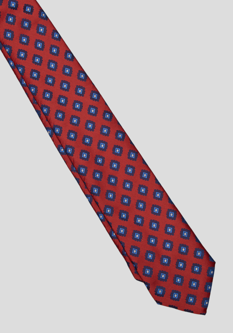 Men's red tie with blue pattern, Photo 1