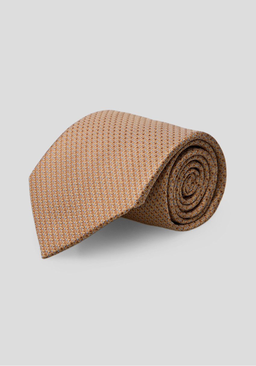Men's beige tie with a small geometric pattern, Photo 1