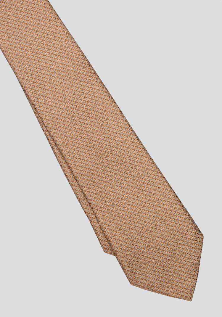 Men's beige tie with a small geometric pattern, Photo 1