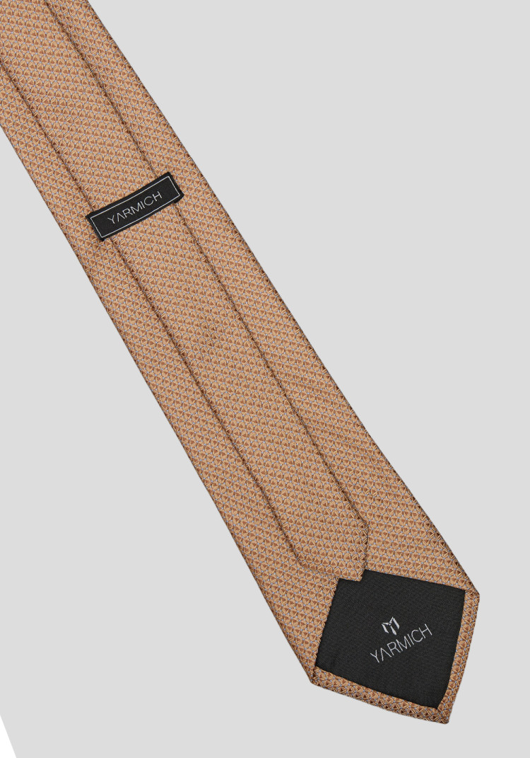 Men's beige tie with a small geometric pattern, Photo 2